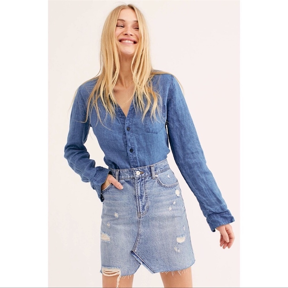 Free People Hallie Distressed Denim Skirt 26